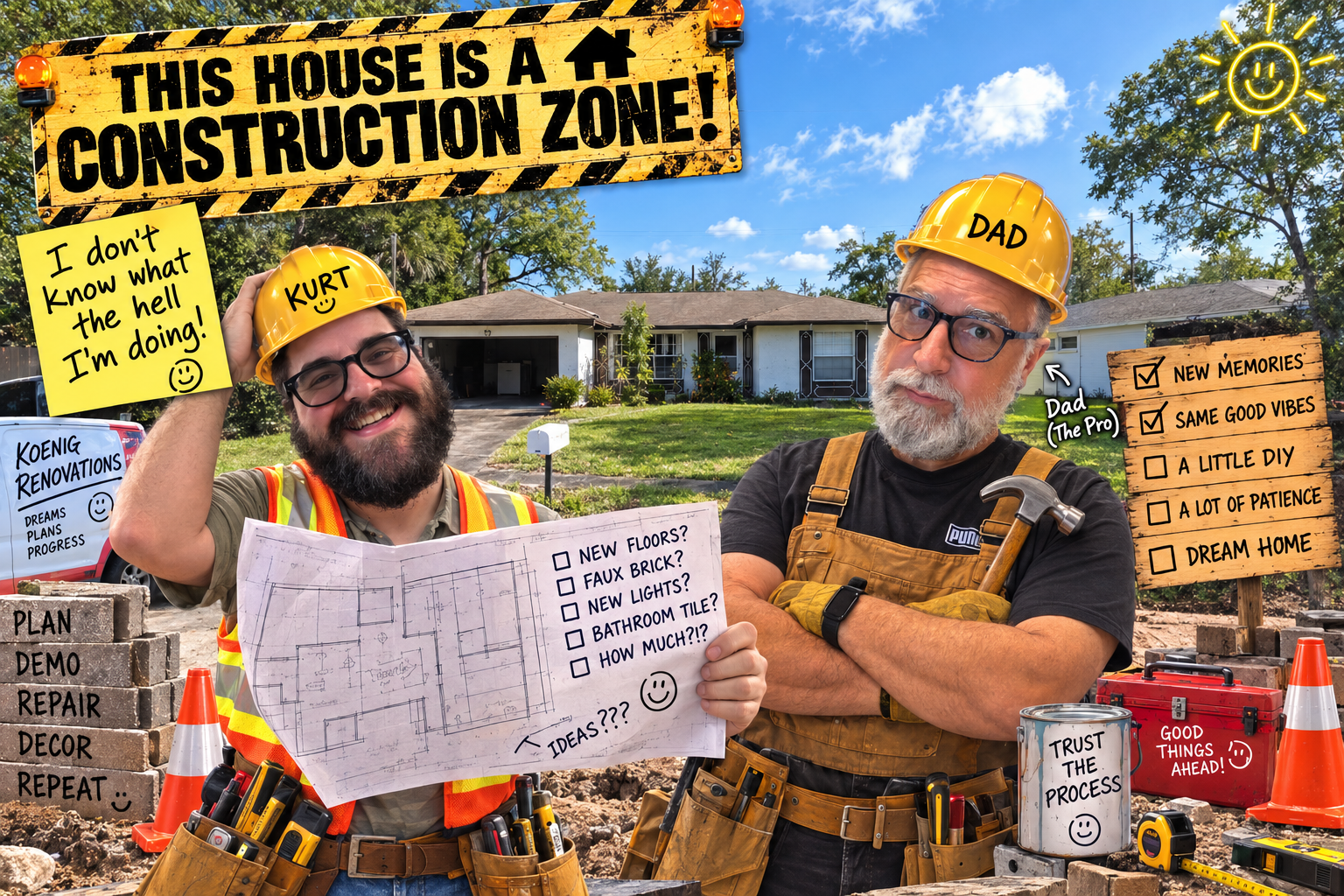 Kurt and Dad construction-zone renovation meme